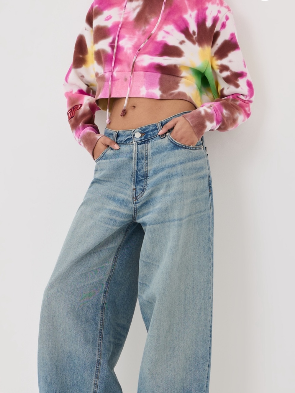 DANNIJO Pink Brown Green Tie-Dye Cropped Hoodie